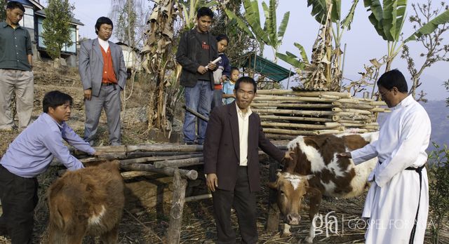 Pratul received a cow through a GFA-supported Christmas gift 10 years ago. Since then his cow has provided financial security & education for his children.